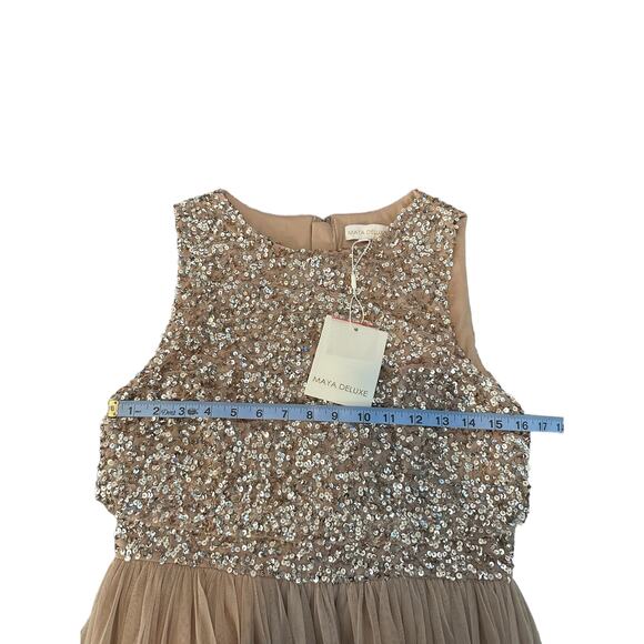 NWT Maya Deluxe Taupe Sequin Sleeveless Pop Over Tulle Maxi Dress Size 8 - Picture 12 of 14